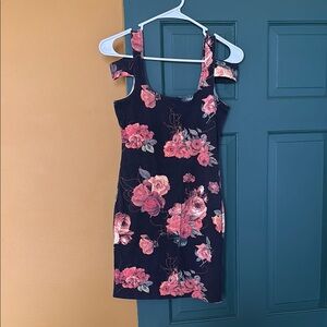 Insight Floral Black and Orange Dress